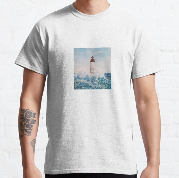 Landscape of the Ar-Men lighthouse of Brittany in France with watercolor Classic T-Shirt