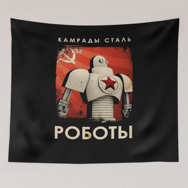 Item preview, Vintage Soviet Union Comrades of Steel CCCP Robot Poster USSR Propaganda Russia  designed and sold by TopTeeShop.