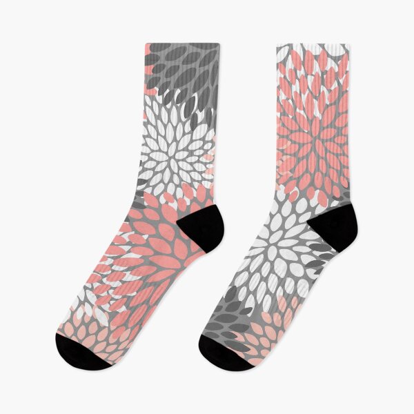 Item preview, Floral Print, Coral and Charcoal Gray, designed and sold by meggydesigns.