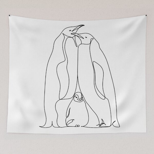 Item preview, penguin one line drawing. penguins family. penguin illustration. penguin line art designed and sold by OneLinePrint.