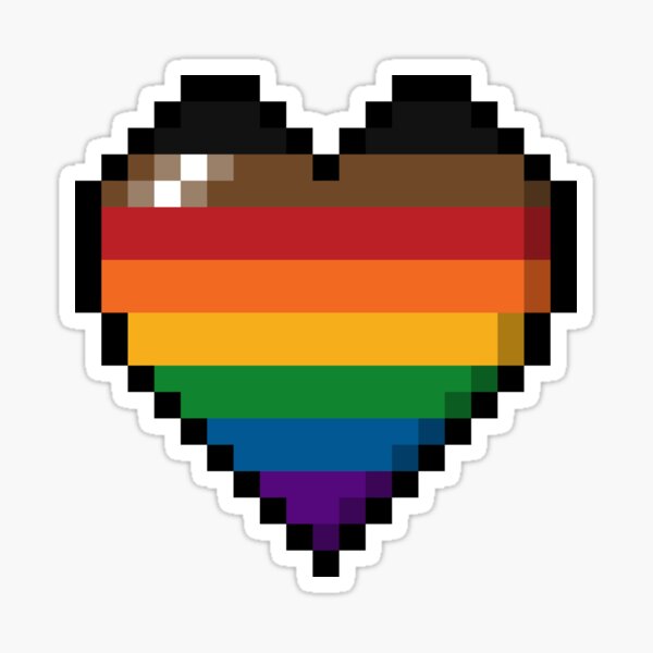 Large Pixel Heart Design In Inclusive Rainbow Pride Flag Colors Sticker For Sale By