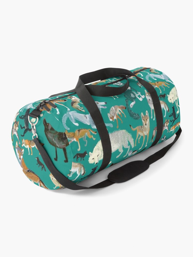 Thumbnail 1 of 3, Duffle Bag, Wolves of the World (Green pattern) designed and sold by belettelepink.