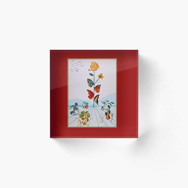 BUTTERFLY ROSE : Vintage Abstract Dali Painting Print Acrylic Block