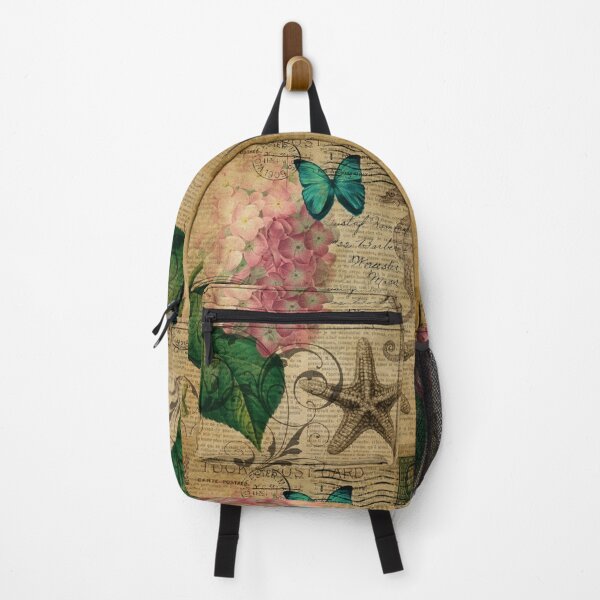 Item preview, cottagecore vintage starfish butterfly hydrangea floral botanical art designed and sold by LEILA ART SPACE.