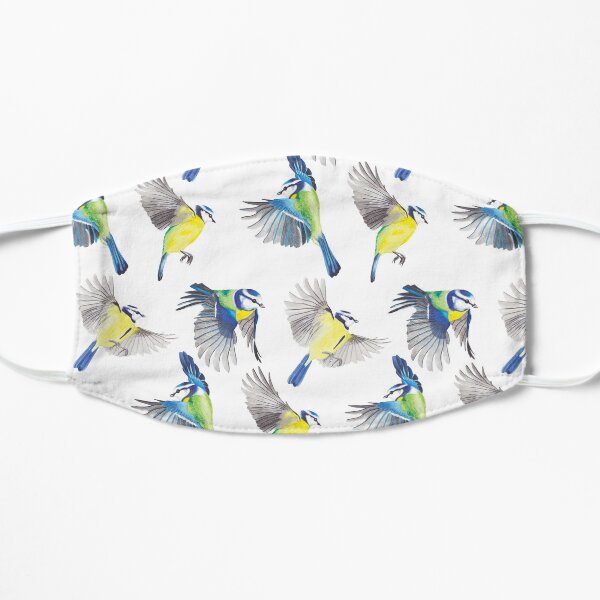 Blue tit pattern watercolour Flat Mask