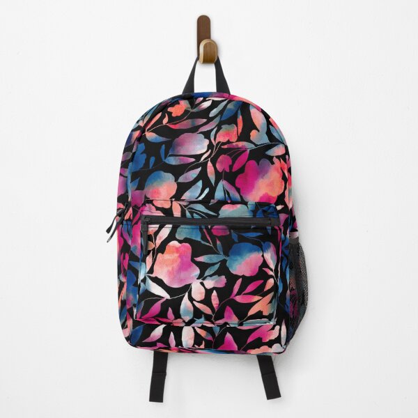 Item preview, Watercolor Floral Paper Cutout in Blue, Coral and hot pink on black designed and sold by Jacqueline Maldonado.