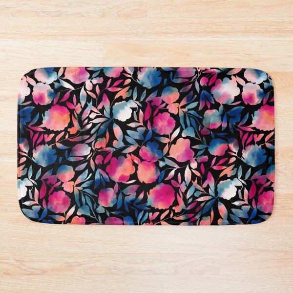 Item preview, Watercolor Floral Paper Cutout in Blue, Coral and hot pink on black designed and sold by Jacqueline Maldonado.