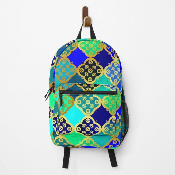 Item preview, oriental pattern blue turquoise gold watercolor designed and sold by ChrissiCreation.