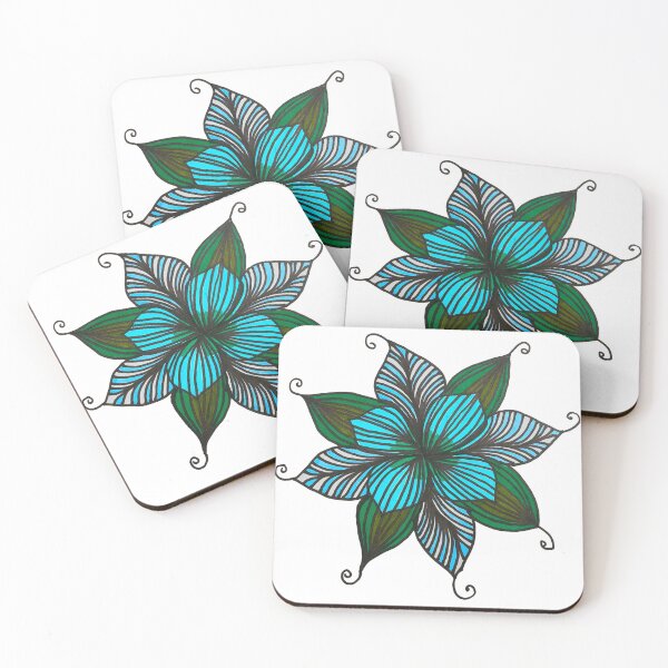 Item preview, Green and Blue Flower and Leaves - Hand Designed Floral Print designed and sold by ckylin.
