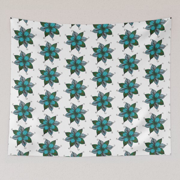 Item preview, Green and Blue Flower and Leaves - Hand Designed Floral Print designed and sold by ckylin.