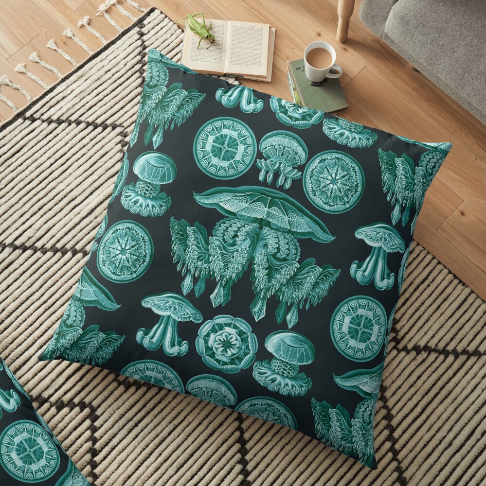 Ernst Haeckel - Scientific Illustration - Discomedusae (Jellyfish) Floor Pillow
