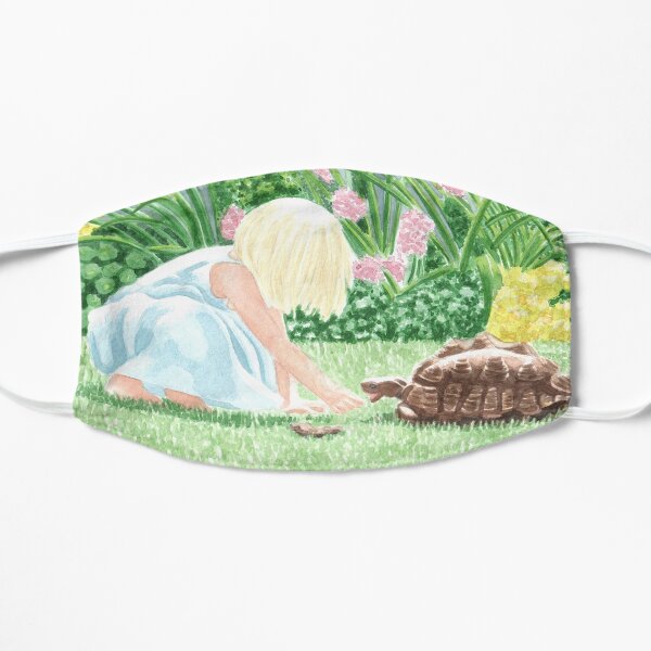 A cute little Girl and a pet tortoise in the garden/ family custom art Small Mask