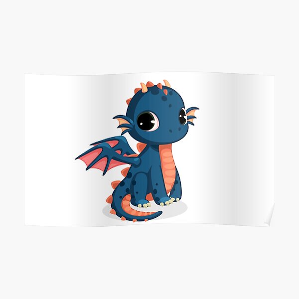 Caricatura Lindo Bebe Dragon Azul Oscuro Poster By Michaeljoy911 Redbubble