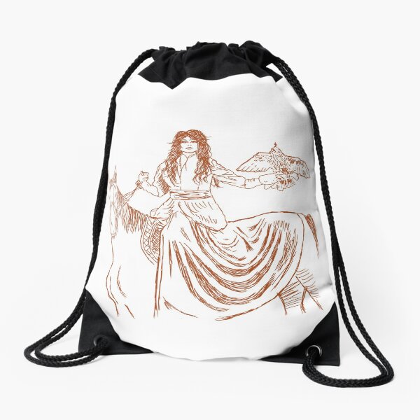 Falcon trainer horse woman Drawstring Bag