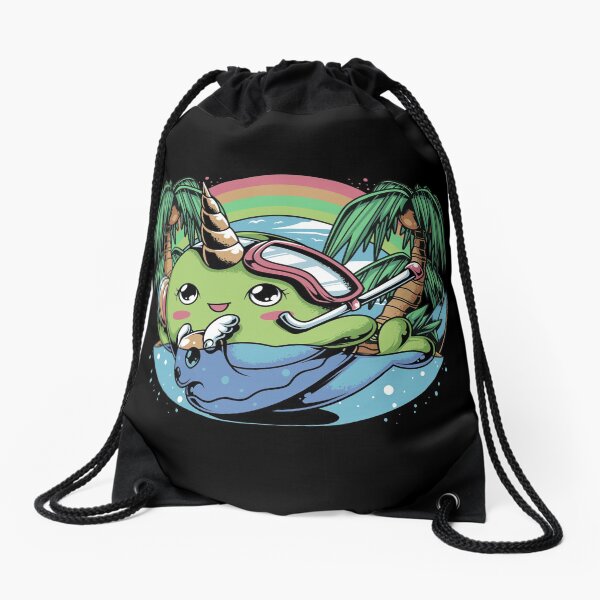 Narwhal Ocean Friend Fun At The Beach Drawstring Bag