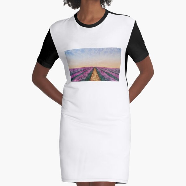 Landscape of a lavender field with watercolor Graphic T-Shirt Dress