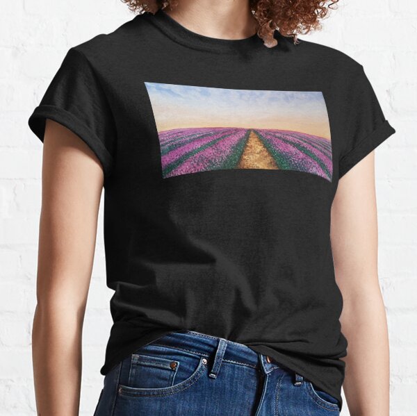Landscape of a lavender field with watercolor Classic T-Shirt