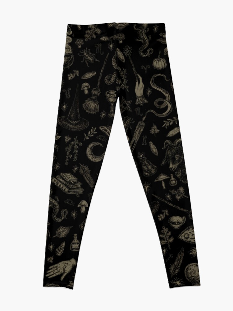 Thumbnail 4 of 5, Leggings, Just Witch Things (black and beige) designed and sold by Brett Manning.