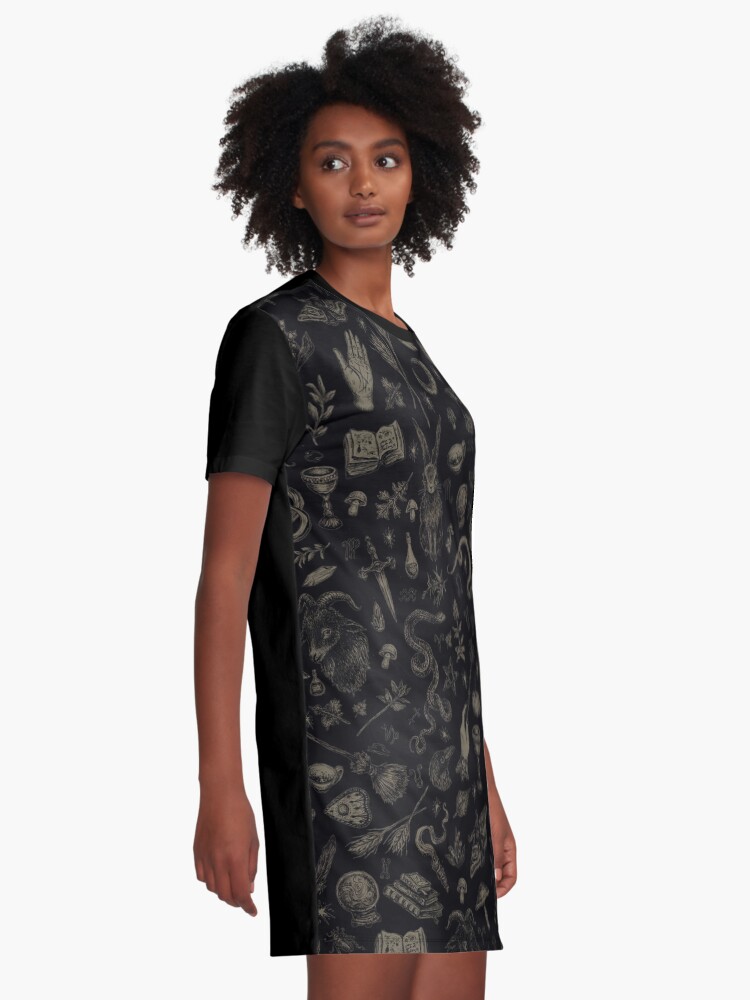 Alternate view of Just Witch Things (black and beige) Graphic T-Shirt Dress