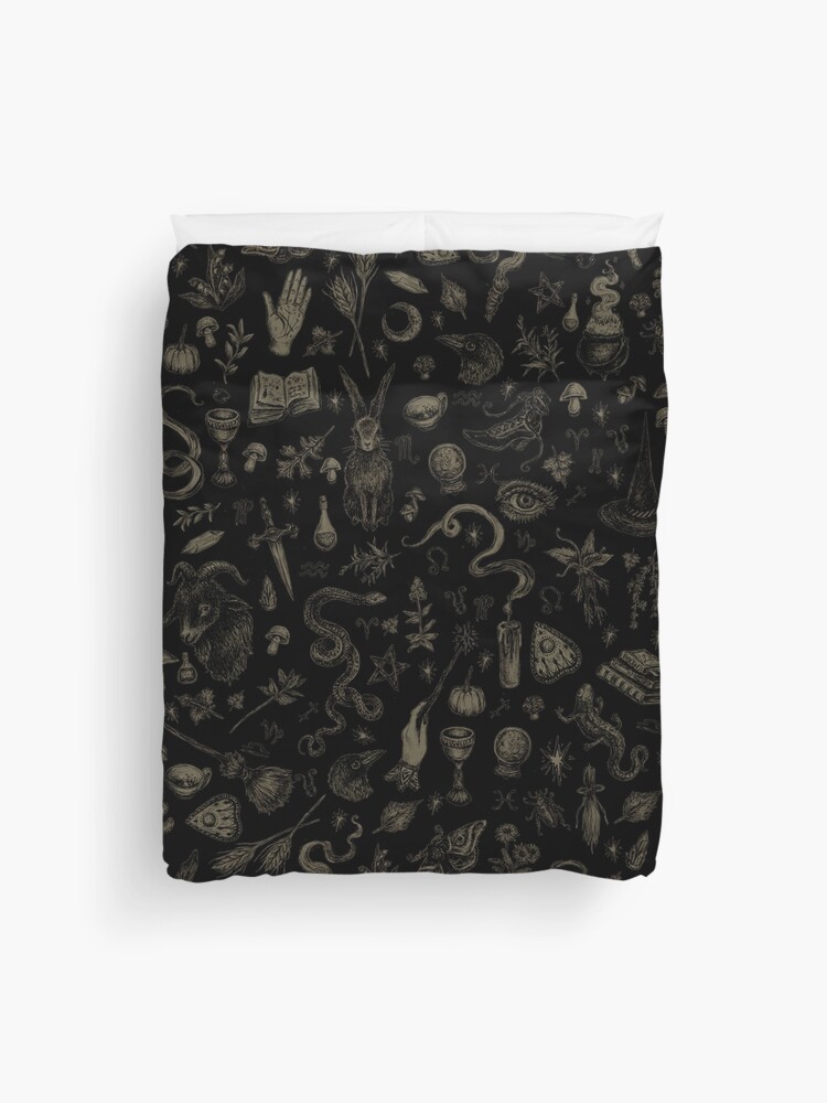 Duvet Cover, Just Witch Things (black and beige) designed and sold by Brett Manning