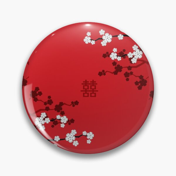 White Oriental Cherry Blossoms on Red and Chinese Wedding Double Happiness | Japanese Sakura © fatfatin Pin