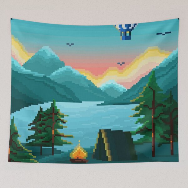 Aperçu de l'œuvre Soleil levant pixelisé sur les montagnes créée et vendue par HopeDetour.