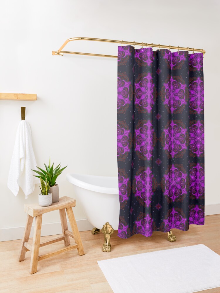 Alternate view of Spaceborne Orchid Snowflake Shower Curtain