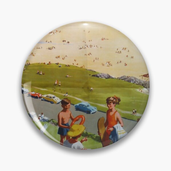 Item preview, Woolacombe and Morthehoe vintage travel poster designed and sold by stickart-marek.