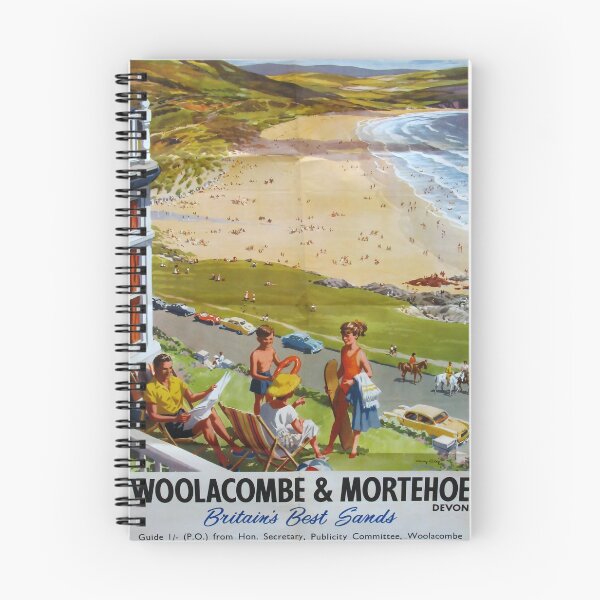Item preview, Woolacombe and Morthehoe vintage travel poster designed and sold by stickart-marek.