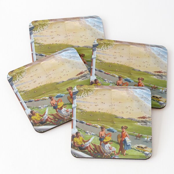 Item preview, Woolacombe and Morthehoe vintage travel poster designed and sold by stickart-marek.