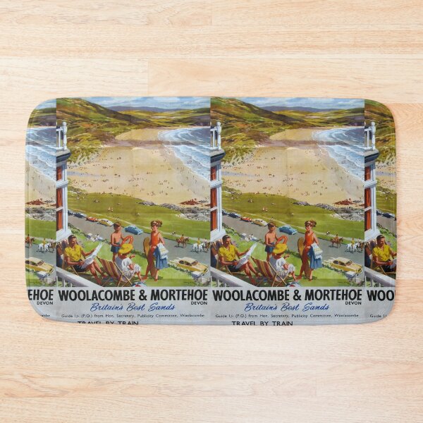 Item preview, Woolacombe and Morthehoe vintage travel poster designed and sold by stickart-marek.