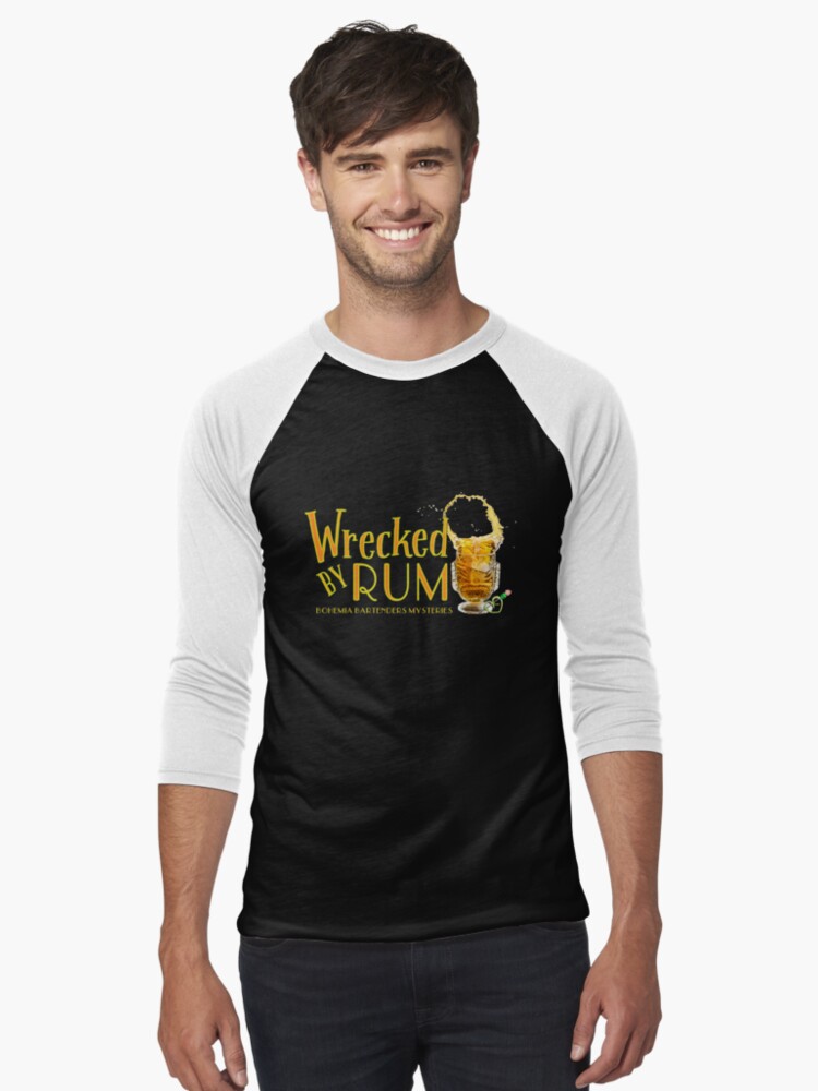 Thumbnail 1 of 3, Baseball ¾ Sleeve T-Shirt, Wrecked by Rum tiki cocktail designed and sold by SkyDiary.