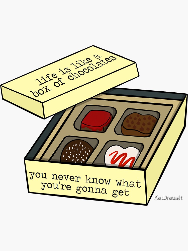 Box of Chocolates Sticker for Sale by KatDrawsIt