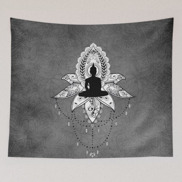 Item preview, Wonderful lotus with buddha, black and white, zentangle designed and sold by nicky2342.