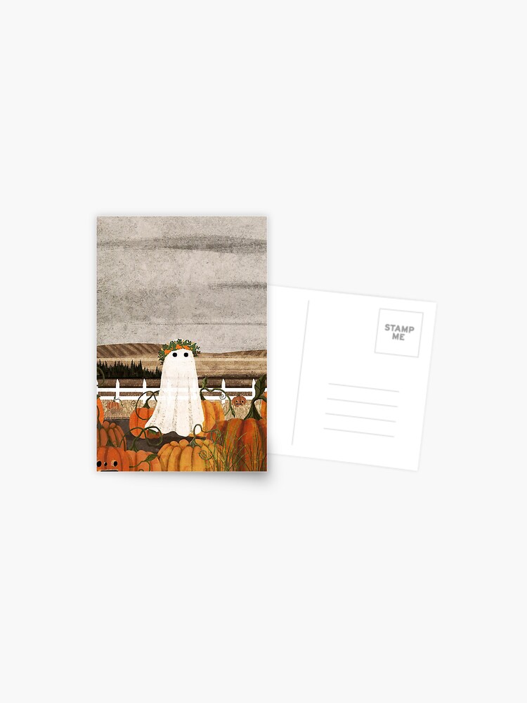 Thumbnail 1 of 2, Postcard, There's a Ghost in the Pumpkins Patch Again... designed and sold by katherineblower.
