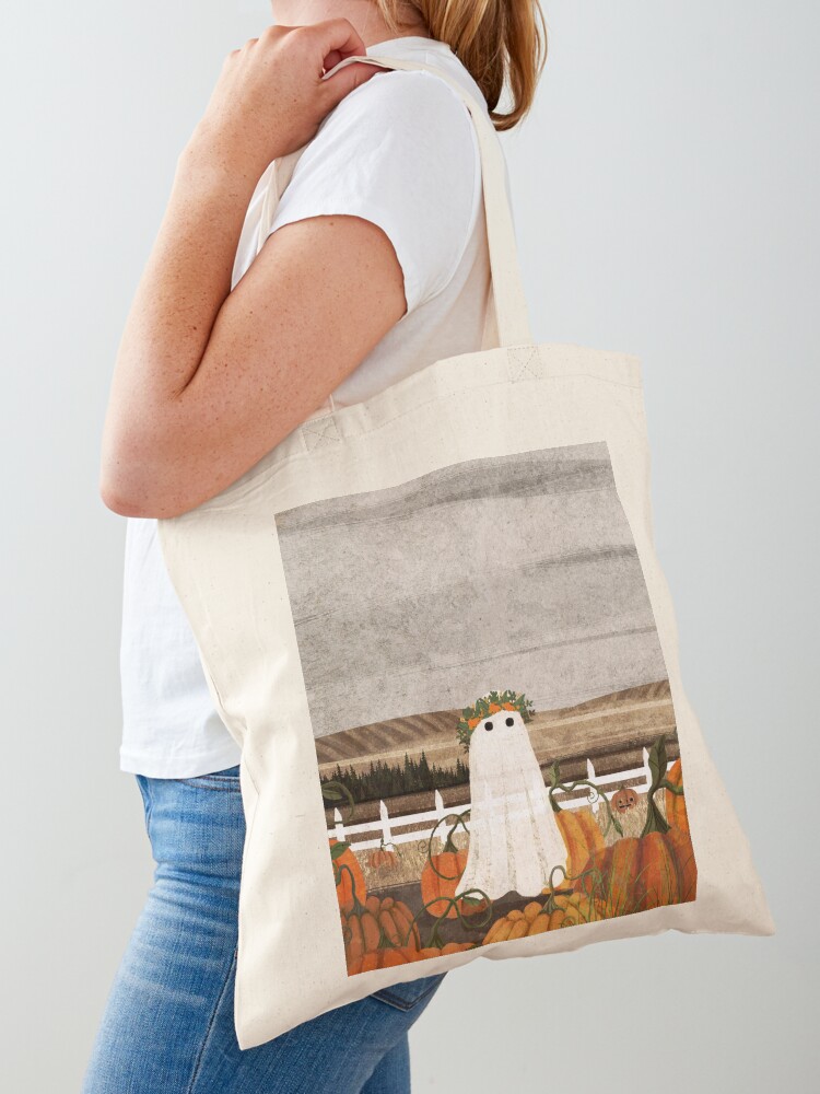 Thumbnail 1 of 5, Tote Bag, There's a Ghost in the Pumpkins Patch Again... designed and sold by katherineblower.