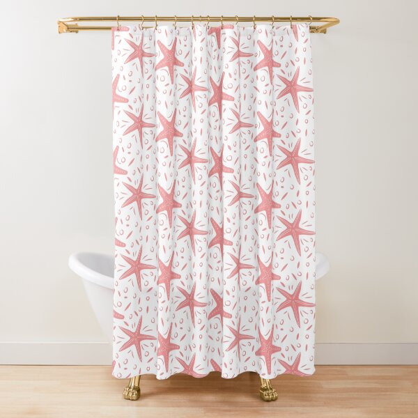 Coral Starfish Pattern | Nautical Summer Print Shower Curtain