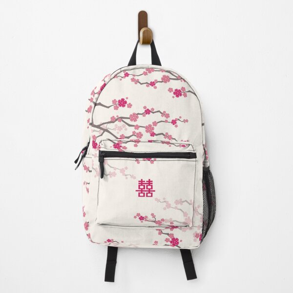 Vista previa del artículo con la obra «Flores de cerezo orientales de color rosa fucsia sobre fondo crema y boda china: doble felicidad | Sakura japonesa © fatfatin», diseñado y vendido por fatfatin.
