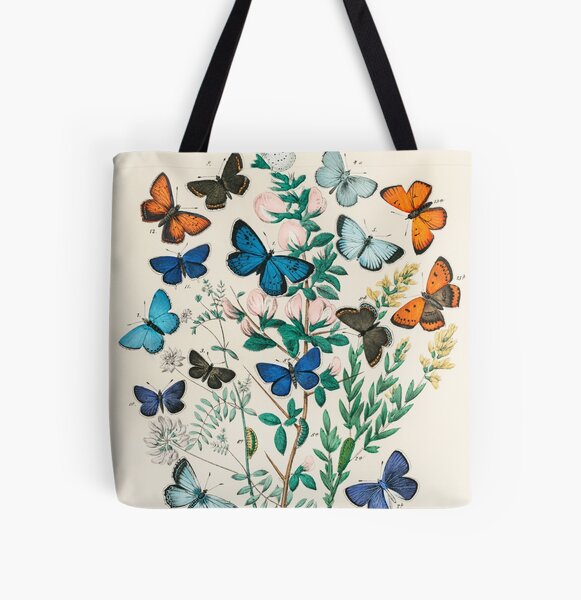 Papillons, illustrations vintage Tote bag doublé