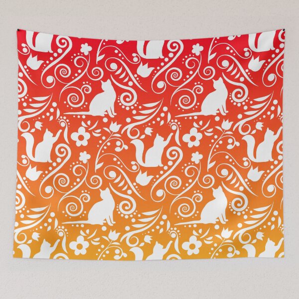 Item preview, Cat and Flowers - Tangerine & Grapefruit (Citrus Lover Collection) designed and sold by CreativityRoams.