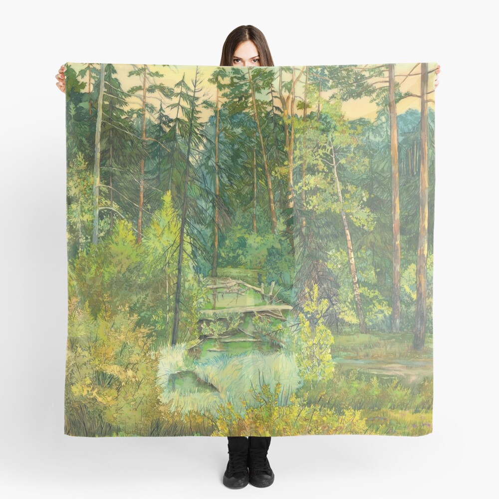 Forest painting watercolor Scarf