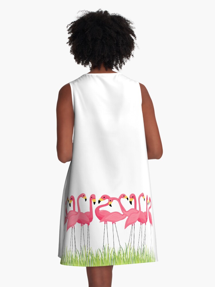 Thumbnail 3 of 4, A-Line Dress, Pink Flamingos Illustration designed and sold by junkydotcom.