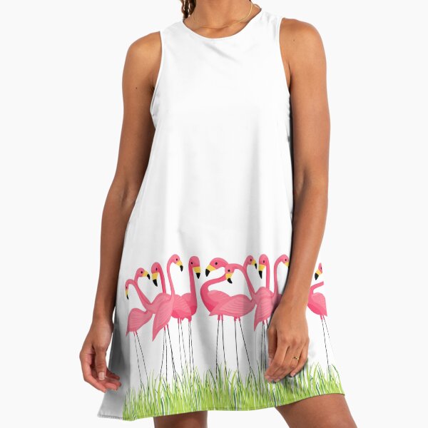 knee length dresses for ladies Mid Mod Babydoll Circle Dress Pink Flamingo Print / 1x main image 0