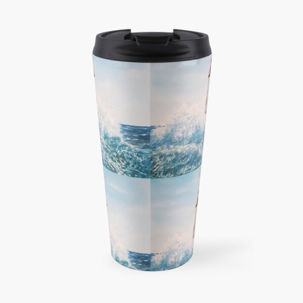 Landscape of the Ar-Men lighthouse of Brittany in France with watercolor Travel Mug