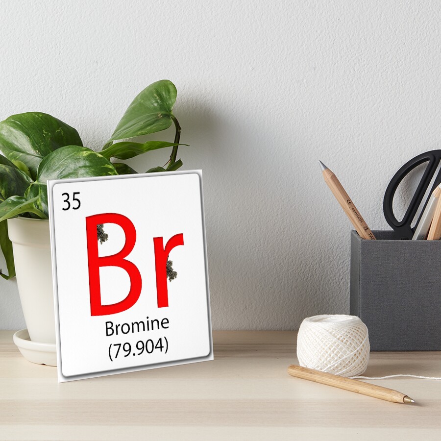 " chemical element tile Br Bromine with seaweed. Bromine was discovered