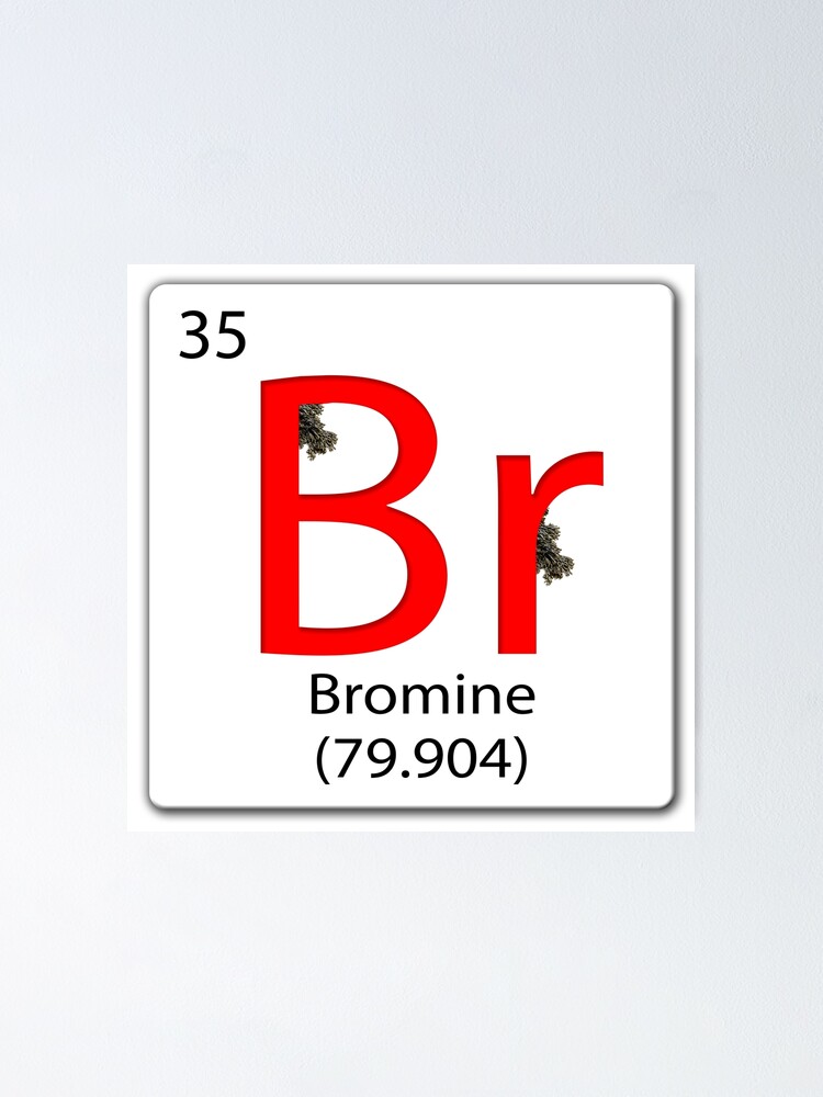 " chemical element tile Br Bromine with seaweed. Bromine was discovered