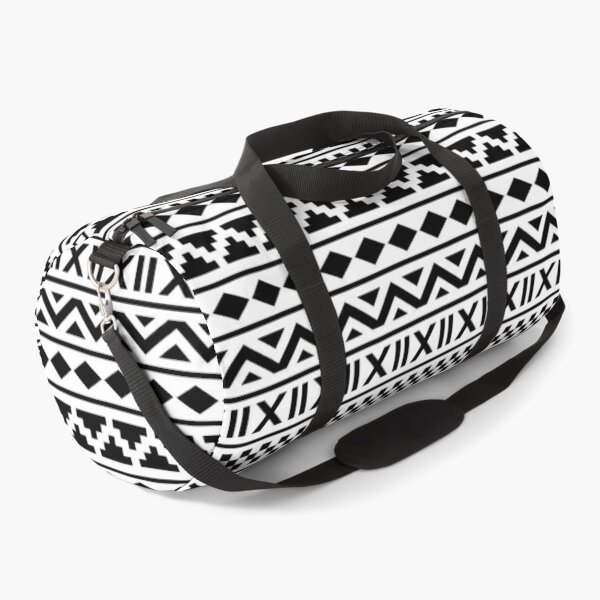 Aztec Essence Pattern Black on White Duffle Bag