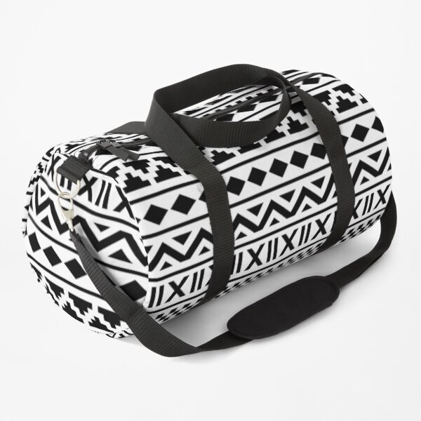 Aztec Essence Pattern Black on White Duffle Bag
