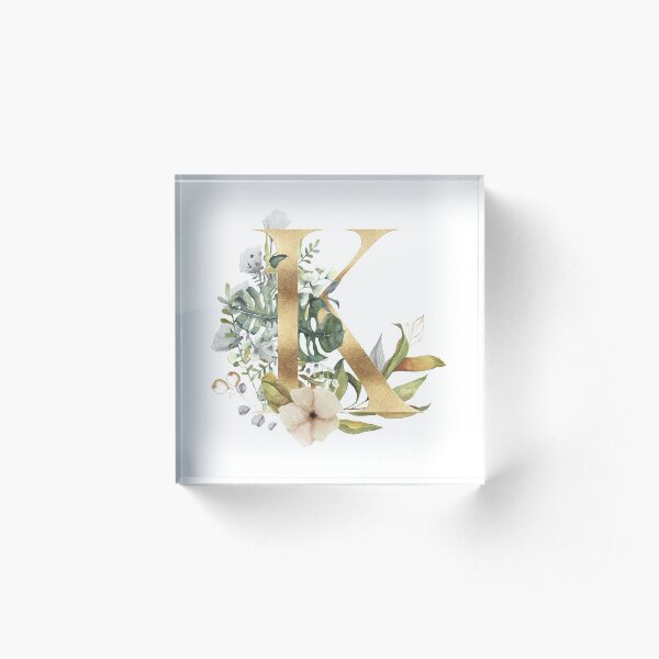 Gold Botanical Monogram K Acrylic Block