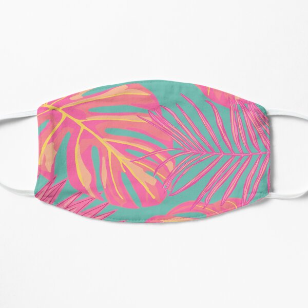Tropical Leaves in Pink and Turquoise Flat Mask